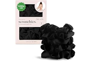 Kitsch Scrunchies Di Raso Per Capelli Per Le Donne - Più Morbido Di Seta Scrunchies | Scrunchies Di Raso Per Le Ragazze | Legami Di Capelli Di Raso Per Le Donne | Coda Di Cavallo, 5 Pezzi (Nero)
