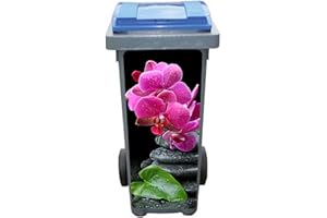 JM-DÉCO Stickers pour poubelle Zen Orchidée galets - Autocollant poubelle extérieur - 33204 (41x88 cm)