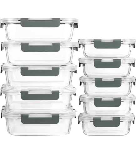 Set van 10 glazen vershouddozen, glazen container met deksel