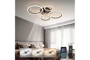YCWDCZ 80cm Deckenventilator mit Beleuchtung Schwarz Deckenlampe mit Ventilator 4 Ringe Licht, 6 Stufen Leise Reversibel DC Motor Sommer/Winter Modus LED Dimmbar mit Memory Funktion für Wohnzimmer Büro