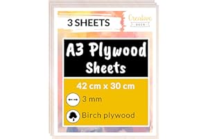 Creative Deco 3 x A3 Birch Plywood Sheets | 420 x 300 x 3mm (+/-2mm) Baltic Wood Ply | Perfect Board for Wood DIY Home Decor, Arts, Craft, Painting, Laser Cutting, CNC, Stenciling Pyrography