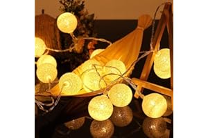 Ciskotu Ghirlanda Luminosa Cameretta Batteria, 3,3M 20 Sfere Cotone LED Catena Luminosa Interno, per Decorazione Della Luce Notturna Interna, Come Natale, Matrimonio, Festa, Stanza, Tenda