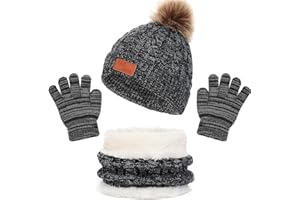 Baynetin 3Pcs Kids Winter Beanie Hat Scarf Gloves Set for 2-8 Years Old Boys Girls Winter Accessories Sets for Children Outdoor Sports, Knit Thick Warm Fleece Lined Thermal Sets