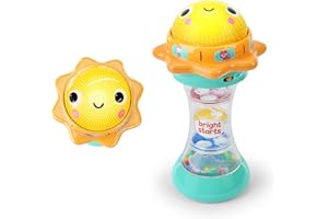 Bright Starts Just for Sun zabawkowa latarka z dźwiękami zwierząt, deszczownicą, koralikami i lustrem, zabawka uniseks dla dzieci od 6 miesięcy