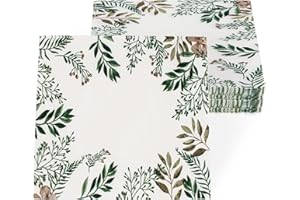 PARTY GO 50 Pieces Secret Garden Napkins Printed Napkins with Sage Greenery for Garden Party Birthday Baby Shower Decoration Supplies Girls Boys Kids, 6.5 x 6.5 Inches