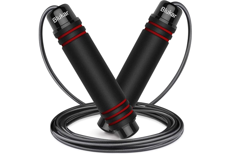 Blukar Skipping Rope, Speed Jump Rope Tangle-free Adjustable Cord with Rapid Ball Bearings & Soft Foam Handle for Fitness Workouts Fat Burning Exercises Boxing - Spare Cord Length Adjuster Included