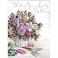 Birthday/Greetings Female Card (JJ8863) Velvet - Pretty Flowers & Roses - Silver Embossed