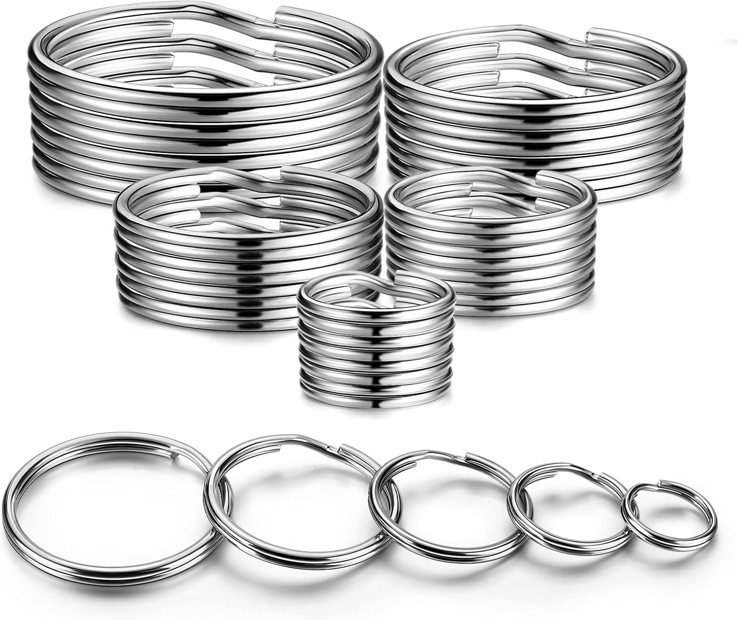 YHYZ Key Rings Assortment, Split Key Ring Loops in 5 Sizes (1/2 inch, 3/4 inch, 1 inch, 1.18 inch, Large 1.37 inch) for Key Chain Dog Pet Collar Tag DIY Craft Car Key