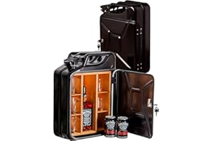 Totoll Shop 20L Kanister Bar inkl. 3 Whisky Gläser- Jerrycan 4 Herausnehmbaren Fächern schwarzer Metall Mobile Bar Geburtstagsgeschenk für Männer, Abschließbarer Minibar - Größe: 36x46x18cm