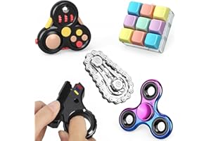 5 Stück Fidget Toys Set für Kinder Erwachsene, Sensory Pack mit Fidget Slider Fidget Cube Pad Finger Fahrrad Kette, Coole Gadgets Schreibtisch Handkreisel Party Geschenk