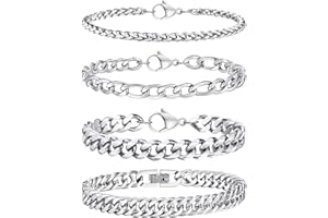 TempBeau Armband Herren Silber Schwarz : 4Pcs 5Pcs Armbänder für Männer Edelstahl 19cm 21cm Armreif Panzerkette Hip Hop Rapper Glieder Link Armkette Modeschmuck fur papa freund Schmuck Geschenk