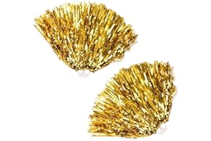 DEANKEJI 2 Piezas Pompones Deportivos, Oro Color Pompones de Lámina Metálica, Pompones de Porristas con Cierre de Anilla, se Puede Utilizar para Bailar, Animar, Fiestas Deportivas