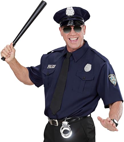 Police Officer Kostüm Für Fasching & Halloween – Dunkelblau, Inkl. Hemd, Hose & Mütze, Größe L (52/54)