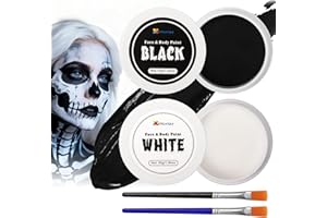 nsxsu Halloween Face Paint White+Black 110g(3.9oz ), Face Painting Kit Professional for Kids and Adults, Body Paint Set with Brushes for Halloween SFX Makeup Cosplay Skull Clown Art Theater