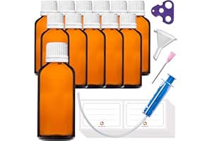 HandsUnity 50ml-12 piezas de Frasco Cuentagotas -Peque?o Frasco de Vidrio Ámbar de Boticario con Tapón Cuentagotas Blanco de Vidrio Marrón set incluye 30 Accesorios auxiliares