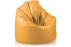 Bepouf - Pouf a Sacco Morbido in Ecopelle con Imbottitura in Palline di Polistirolo, Poltrona a Sacco Adatta per Camera e Salotto - Dimensione Giga 140x100, Colore Giallo Senape