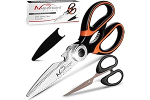 MAGNIFICENT 7 STAR Magnificent Kitchen Scissor, Heavy Duty Scissors For Kitchen Use With Safety Cover & Extra Gift, Soft Grip & Multi-Functional Utility Scissors, Shears For Meat Poultry Herbs Cutting, Bottle Jar Opener