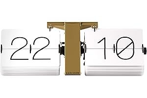 ‎KARLSSON Karlsson KA5601WH Flip Uhr No Case Weiß, Standfuß Messingf, Metall, White, 8.5 x 36 x 14 cm
