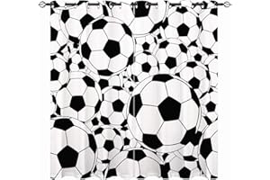 ANHOPE YUANZU Jungen Vorhänge – Kinder weiß/Schwarze Bälle Sport Fußball Druck Muster Ösen Verdunkelung Wärmeisoliert & Fenstervorhänge für Kinderzimmer Baby Schlafzimmer 2 Vorhänge B 117 cm x T 137 cm