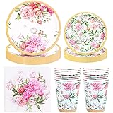 Amycute Forniture per Feste Floreali Vintage, Floreali Vintage Piatti di Carta Bicchieri Tovaglioli per Tea Party, Matrimoni,