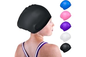 OKTAYOCUM Waterproof Kids Swimming Cap, Silicone Kids Swim Caps for Boys and Girls, Stretchable and Comfortable Swimming Hats, Anti slip Swim Cap for Long Hair