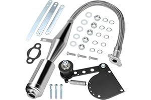 YOXUFA Performance Flexible Exhaust Muffler Silencer Pipe Gasket Chain Tensioner Adjuster Kit for 49cc 50cc 60cc 66cc 80cc 100cc 2-Stroke Gas Motor Motorized Mountain Bike Bicycle Engine Parts Silver