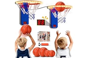 TERRAMUS Mini canasta de baloncesto LED para 2 jugadores, juego de baloncesto para interiores, juego de duelo con marcador, juguete de baloncesto para casa, dormitorio, oficina