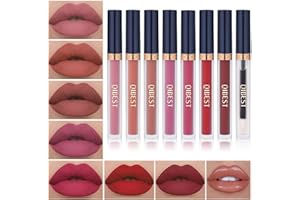 QIBEST 7Pcs Matte Liquid Lipstick + 1Pcs Lip Plumper Set Kit, Long Lasting Waterproof Velvet Lip Gloss Set, Pigmented Lip Makeup Gift Sets for Girls and Women
