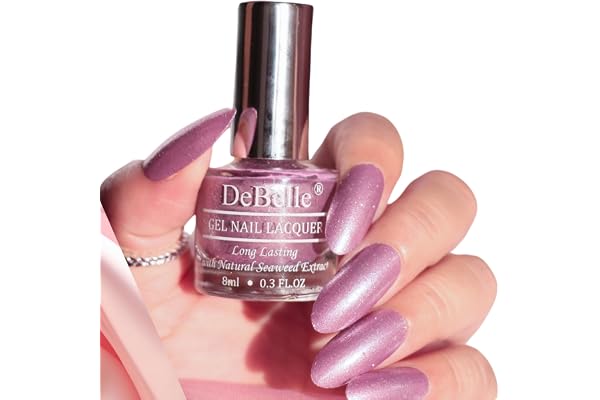 DeBelle Gel Nail Lacquer Finish Adorable Amelia(Purple with Pink Glitter), 8 Ml-Enriched With Natural Seaweed Extract, Cruelty Free, 21 Free Formula
