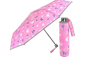 PERLETTI Ombrello Pieghevole Bambina con Farfalle Bianche e Viola - Ombrellino Rosa Bimba Portatile - Robusto Antivento con Apertura Manuale - Sicuro 5 6 7 Anni Cool Kids - Diametro 91 cm