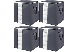 GoMaihe Sac de Rangement Vetement Lot de 4, Grande Non-Tissé Sac Boite Tissu de Rangement sous Lit épais Pliables Sac avec Poignée pour Housse Couette Vêtements Édredons Couvertures Oreillers Jouets
