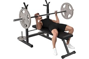 HOMCOM Panca da Palestra Pieghevole con Supporto per Bilanciere Regolabile in 8 Posizioni, Panca Pesi in Acciaio e PU per Palestra Casa, Portata 150 kg, 140x73x98-122 cm