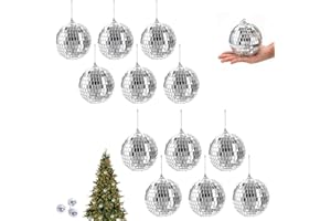Taicols 12 Stück Discokugel Spiegelkugel, Disco Spiegel Ball, Silber Spiegelkugel zum Aufhängen, Discokugeln Deko für Weihnachtsbaum Dekoration, Party, Hochzeit, Home, Lichteffekt (6cm)