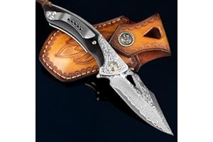 NedFoss Navaja de Damasco, navaja de Damasco afilada, navaja para exteriores, navaja plegable, navaja de una mano, apta para regalo, colección