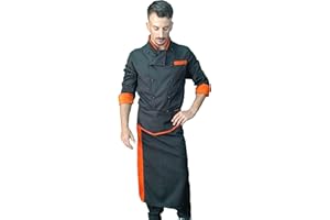 tessile astorino Ricamo Gratuito - Completo Cuoco - Nero e Arancio - Divisa Chef - Giacca, Pantalone e Grembiule - Uniforme Uomo