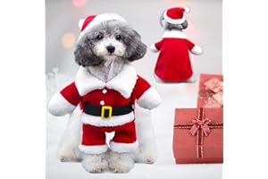 Cykapu Cat Christmas Outfit, Dog Christmas Costumes with Santa Claus Hat, Christmas Pet Clothes Suit Xmas Hoodie Coat for Dogs Puppy Cats Cosplay Party (Small)