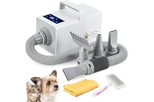 Mxmoonant Soffiatore per Cani, 2800 W, con controllo intelligente della temperatura Negative Ionen, con 4 tipi di ugelli e una spazzola grande