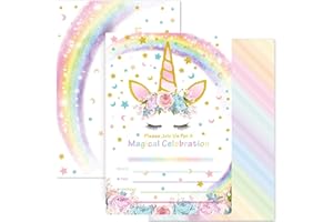 WERNNSAI Unicorn Party Invitations for Kids - 20 PCS Unicorn Birthday Party Invitations with Envelopes Kids Girls Party Invited Cards Unicorn Party Supplies Baby Shower