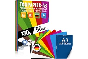 Paket med 50 ark färgat ritpapper - A3-storlek - 130 g - 10 färger