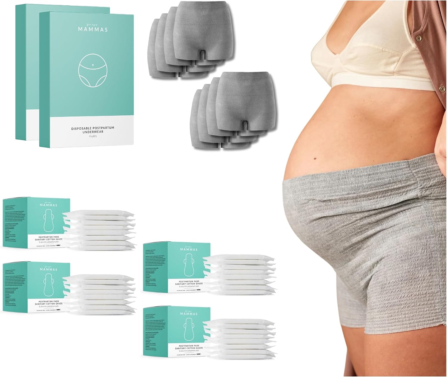 Bragas Postparto Desechables Maternidad Alta Sujecion Transpirables Sin Latex Sin Malla Ropa Interior Mujer Talla Unica 36 44 Braguitas Maternidad Hospital Compresas Parto - Pack 8 - 32 Compresas