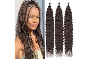 Kachanaa 24 Inch Pre-Separate Deep Wave Braiding Hair Extensions for Goddess Braids 3 Pack Synthetic Crochet Braiding Hair for Boho Box Braids Black Ocean Wave Crochet Hair /4#