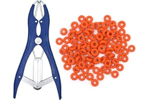 SVAUOUMU Pinza per Castrazione Animali Della Coda Pinza per Espansione Palloncino, per Coda Sferzata Castrazione Suini Bovini, 100 Anelli Gomma