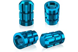 QUARKACE Aluminium Tyre Valve Caps 4 Pack for Car/Truck/Motocycle/Bike - Corrosion Resistant, Air Leakproof Car Valve Stem Dust Caps with Rubber Seal - Bright Non-Fade Colour (Blue)