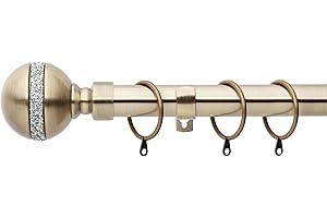 A.Unique Home Diamante Ball Metal Extendable Curtain Pole with Rings and Fittings, In a Variety of Colours and Sizes (25/28mm) (Antique Brass, 70cm - 120cm, 28" to 47" Approx)