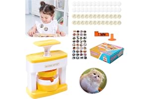 Les-Theresa Badge Maker Machine, Badge Machine Kids with 24 Badges Button Maker Machine, Badge Press Machine Abs Pin Maker Machine, Pin Badge Machine for Children DIY Gifts and Craft Toys (Yellow)
