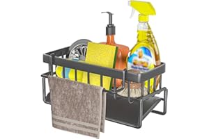 WHHVCTY Organizzatore da cucina auto-drenante, organizer per lavello, organizer in spugna per organizzatore in acciaio inox, con canovaccio rimovibile (argento)