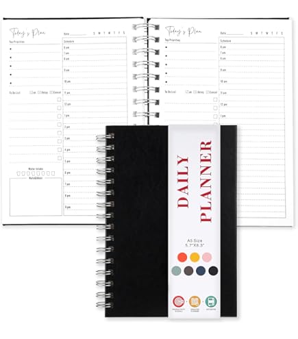 Undated Daily Planner - 80 Day Spiral Notebook With Hourly Schedule & To-Do Lists