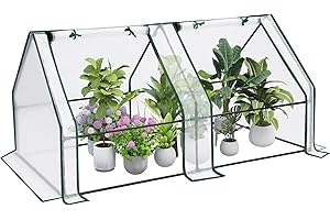 WOLTU Serre de Jardin, Serre d'Hivernage, Bâche Renforcée en PE de 140 g/㎡, avec 2 Portes Enroulables, Cadre en Tube d'acier, 180x90x90 cm, Blanc