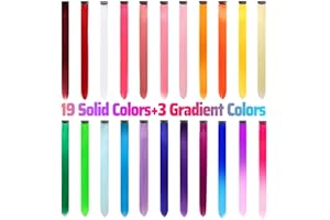 Arfmaget 22 extensiones de pelo de colores arcoíris para niñas de 22 pulgadas, extensiones de pelo recto colorido para fiestas, accesorios para el cabello, postizos para niños y mujeres