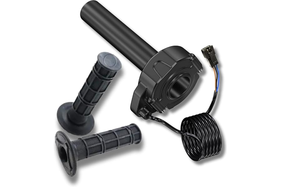 E Bike Full Twist Throttle, Black Grips Waffle Grip Suits 3 Pin SM JST Plug DIY EBike Surron, Motocross 12V,24V,36V.48V, 52V, 60V, 72V